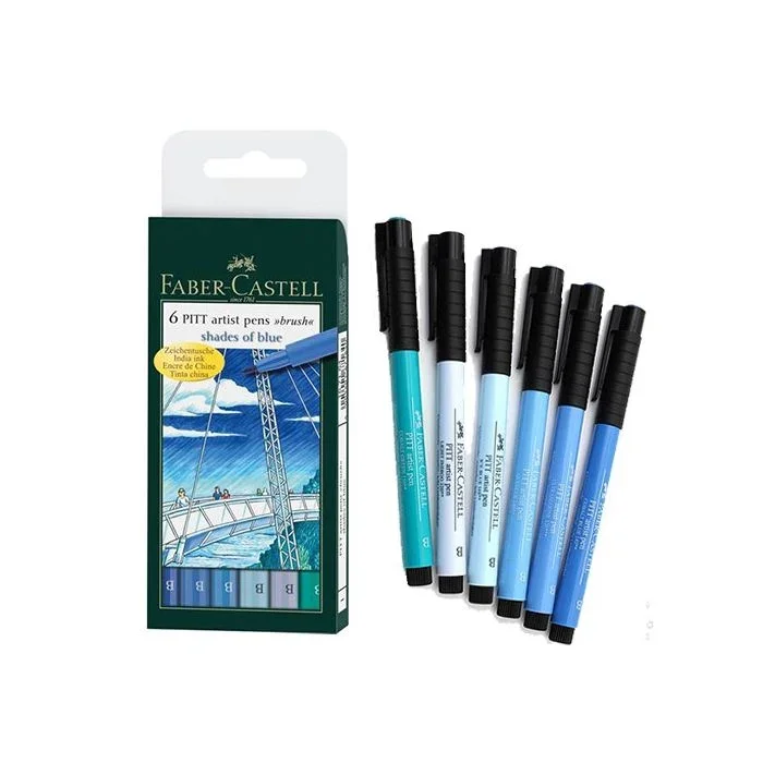Faber Castell - PITT artist brush pens 6 stk - Shades of blue