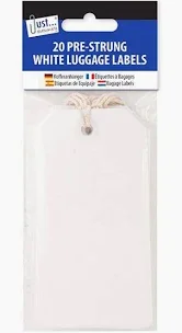20 White pre-strung Luggage Labels