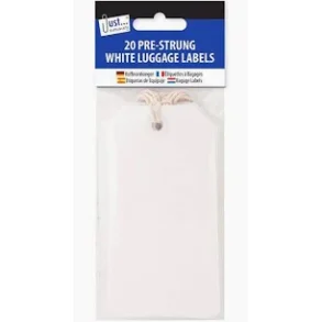 20 White pre-strung Luggage Labels