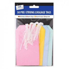 30 coloured pre-strung Luggage Labels