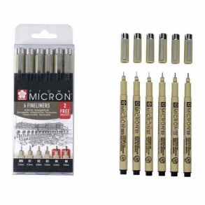 Pigma Micron Fineliner, 6 stk. s�t