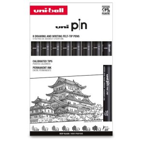 Uni Pin Fineliners, st m. 9 fineliners  0,03 til 1,2 mm + brushpen