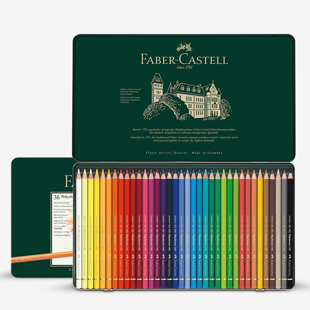 Faber-Castell Polychromos farveblyanter i en metal�ske - s�t med 36 stk.