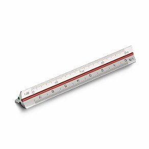 Omsætningslineal i aluminium - 10 cm - Skala 1:20, 1:50, 1:100