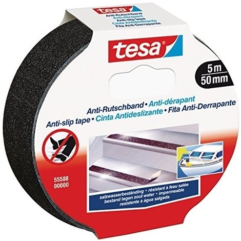 Tesa skridsikker tape, sort - 5 m.