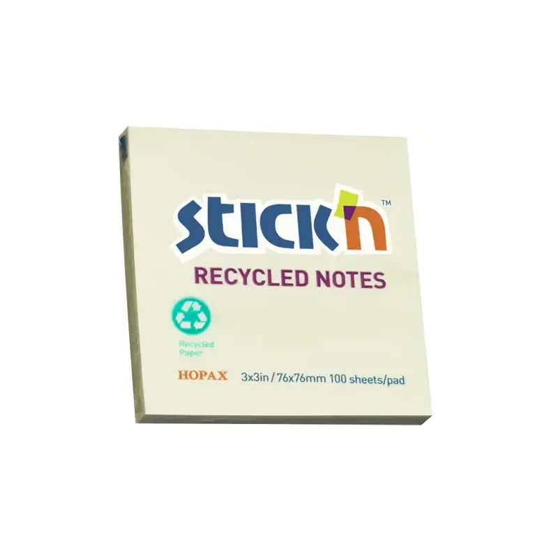 Stick'n Notes - 76x76 mm - Gul - Genbrugspapir