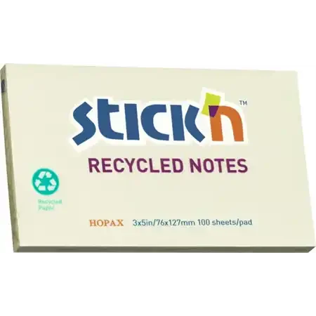 Stick'n Notes - 76x127 mm - Gul - Genbrugspapir