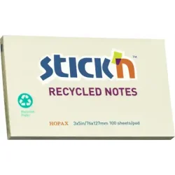 Stick'n Notes - 76x127 mm - Gul - Genbrugspapir