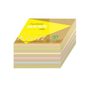 Stick'n cube notes i genbrugspapir, blok med blandede farver - 76x76mm