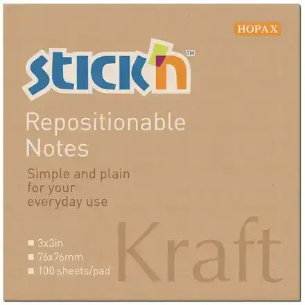 Stick'n Notes - 76x76 mm - Kraft - Genbrugspapir