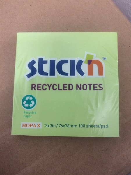 Stick'n Recycled Notes - 76x76mm - Lysegrn