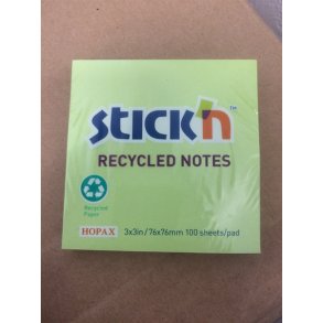 Stick'n Recycled Notes - 76x76mm - Lysegrn